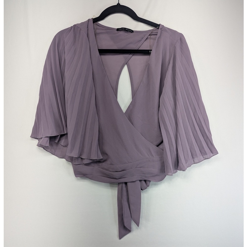Haute Monde Mauve Pleated Flutter Sleeve Wrap Blouse Open Back Tie Hem Large